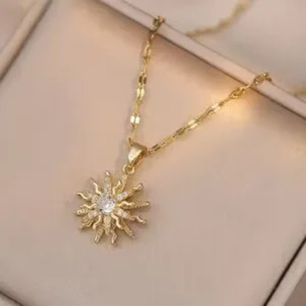 Gold Filled Sun Burst Cubic Zirconia Necklace